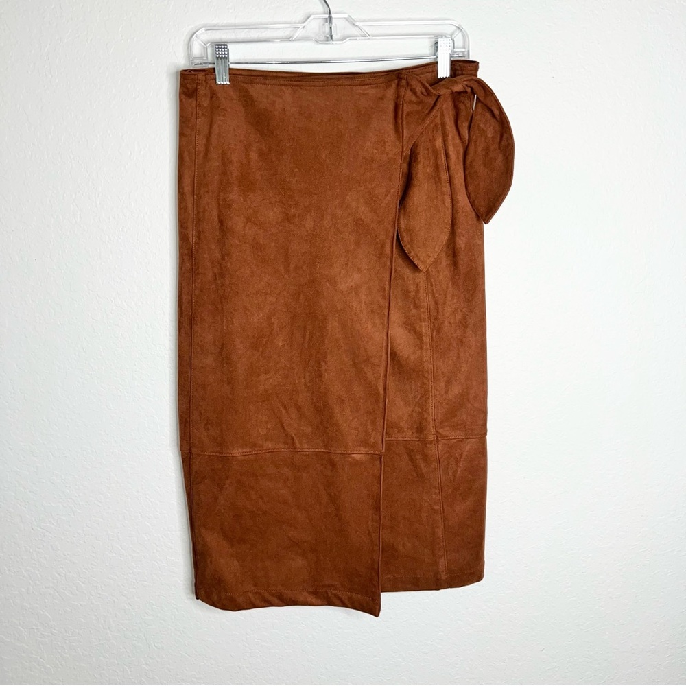 Anthropologie Brown Faux Suede Tie Wrap Skirt